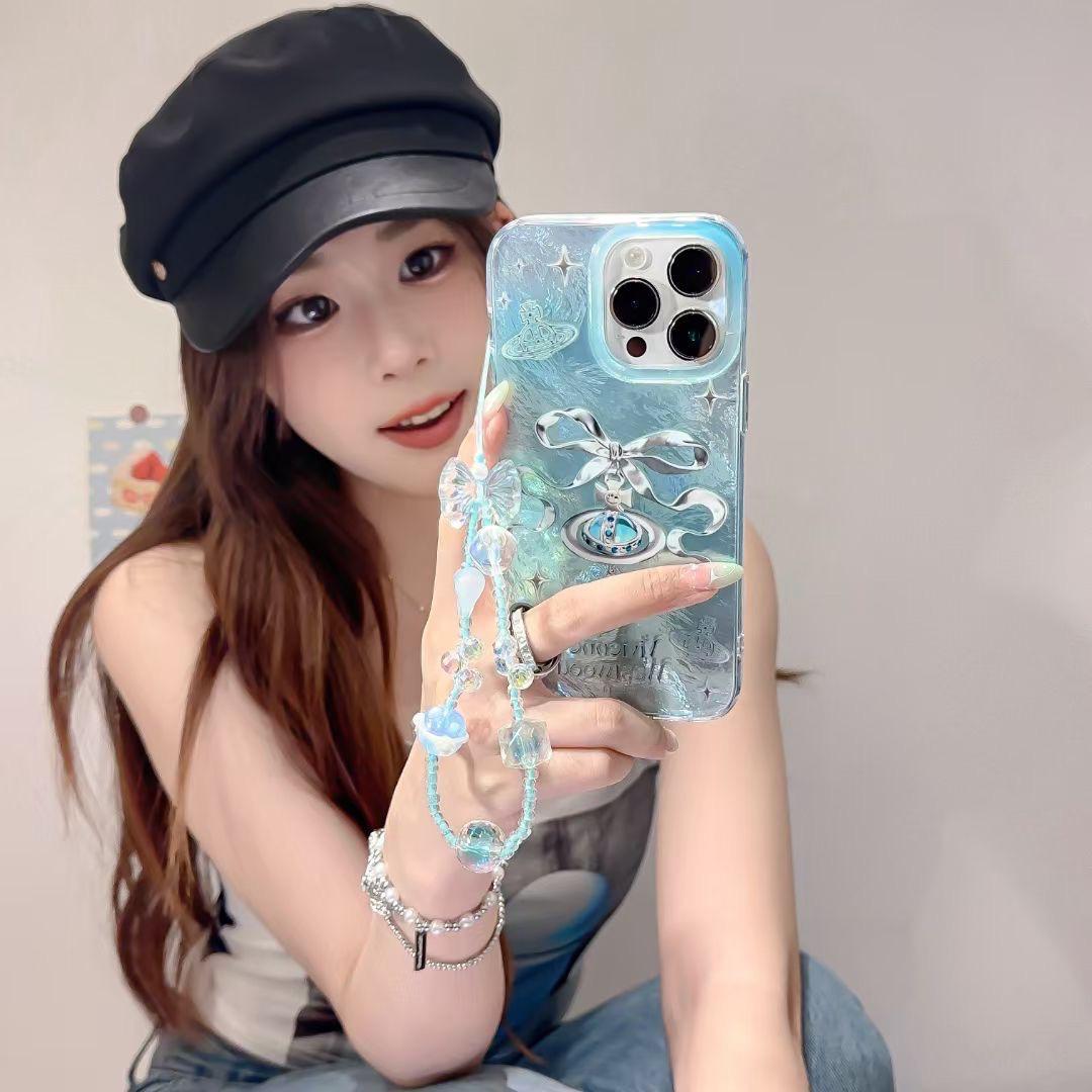 Cute 3D Bow Print Case With Charm