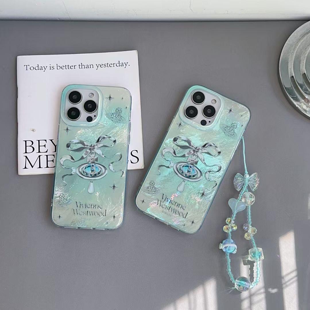 Cute 3D Bow Print Case With Charm