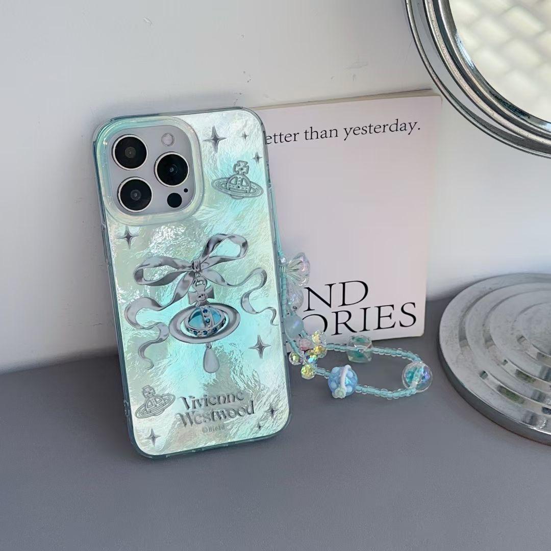 Cute 3D Bow Print Case With Charm