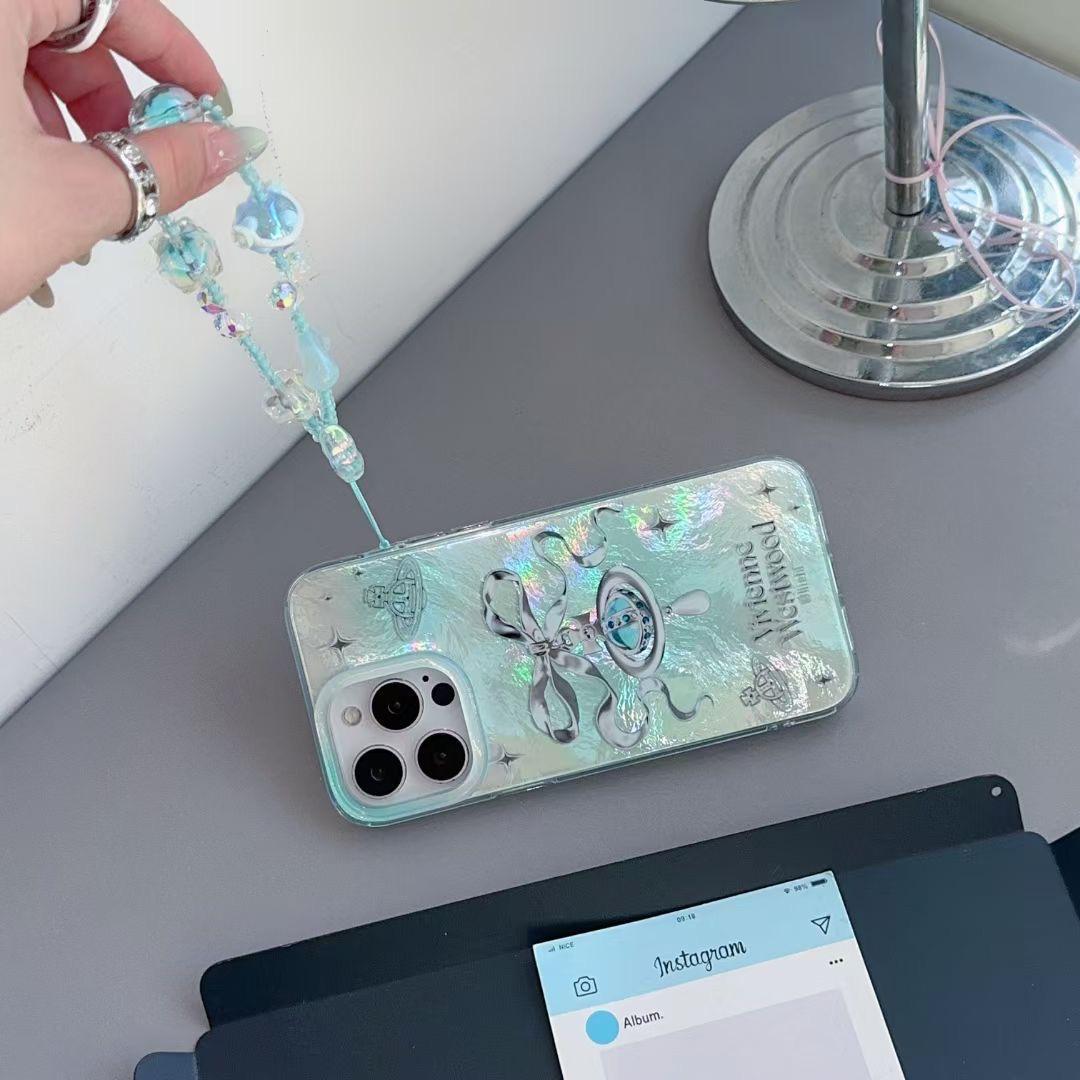 Cute 3D Bow Print Case With Charm