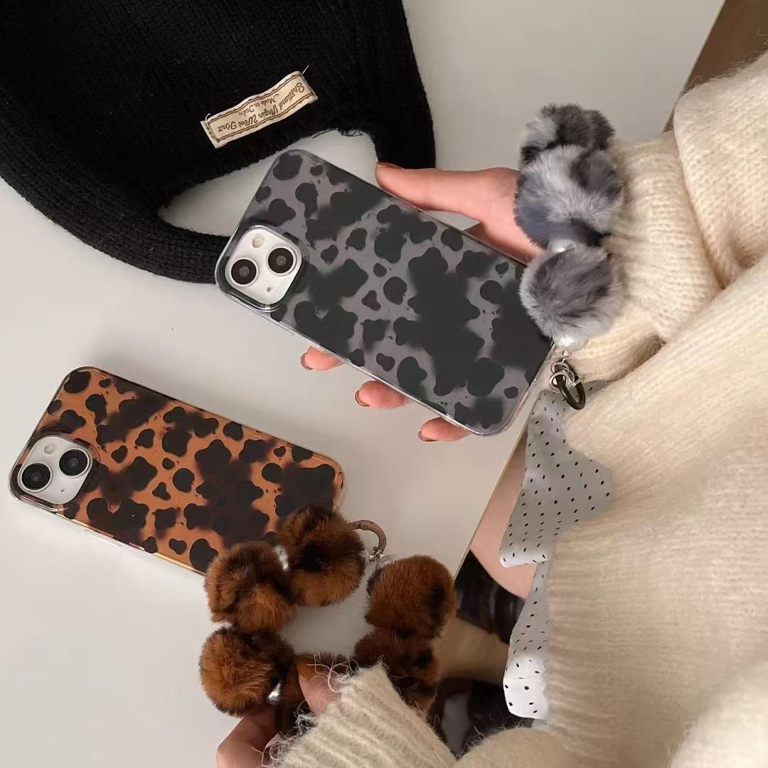 Leopard Design Case With Fur Pom Pom