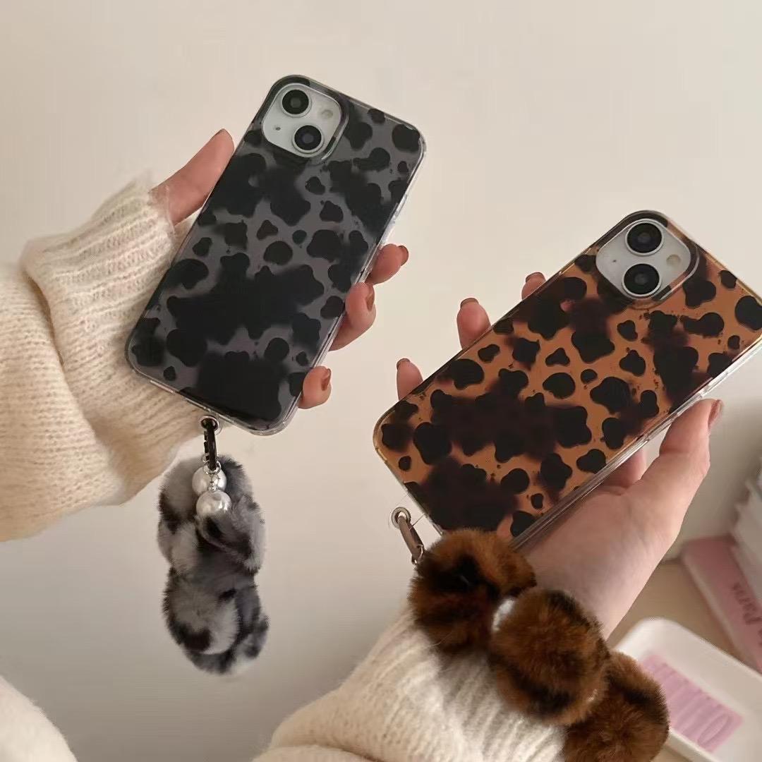 Leopard Design Case With Fur Pom Pom