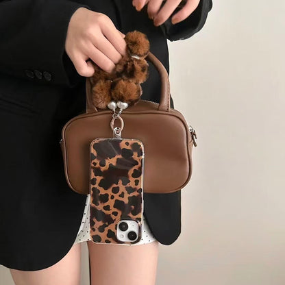 Leopard Design Case With Fur Pom Pom