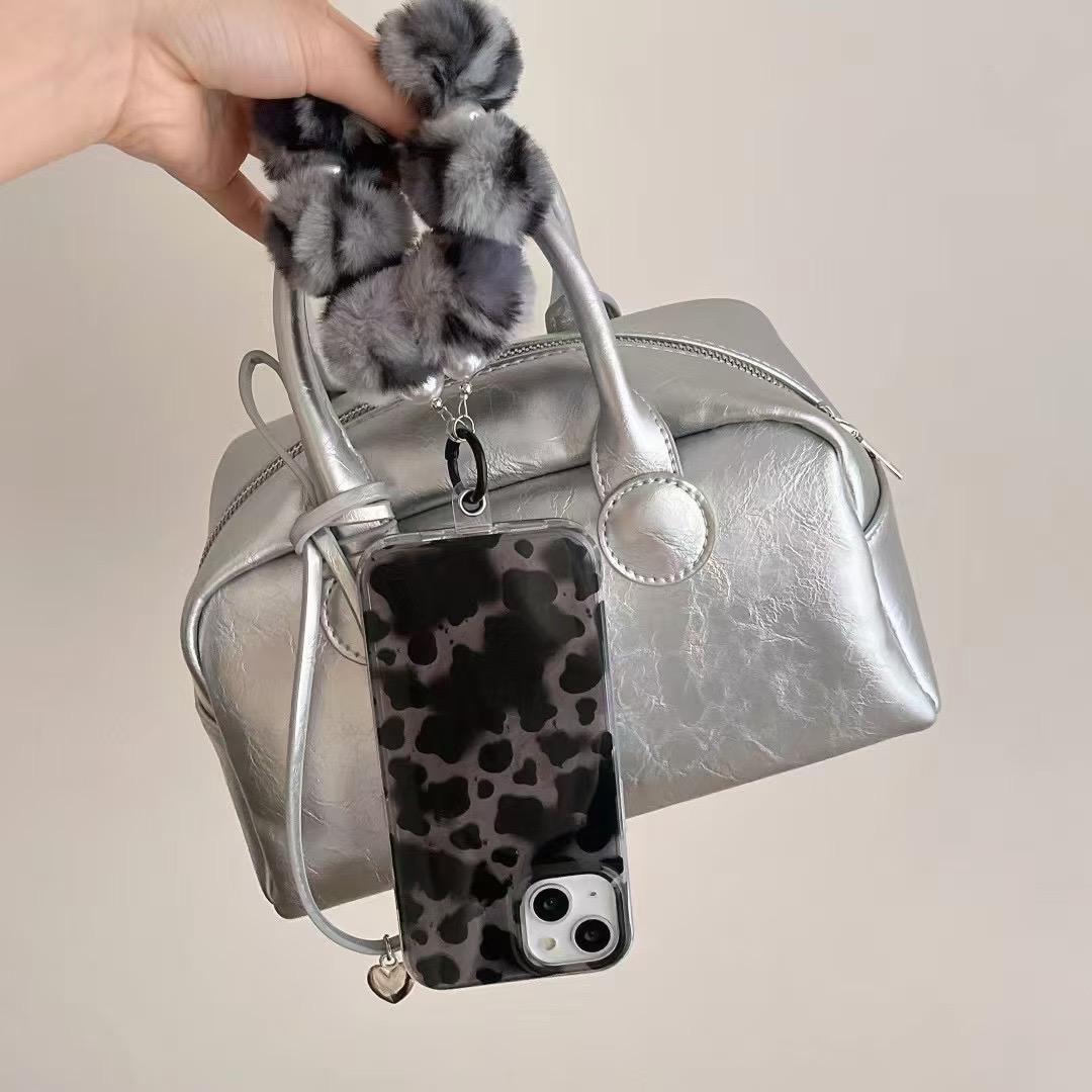 Leopard Design Case With Fur Pom Pom