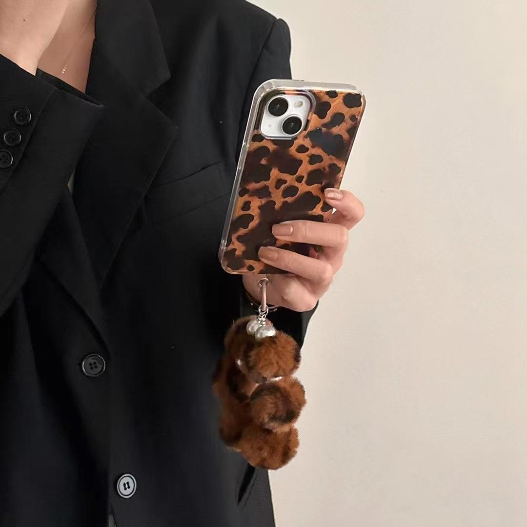 Leopard Design Case With Fur Pom Pom