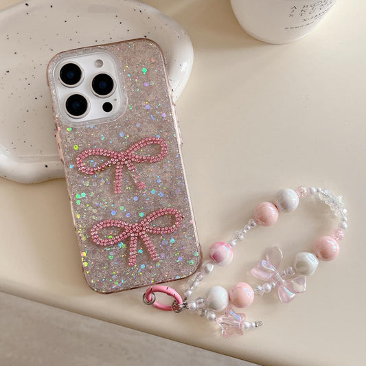 Pink Bow Glitter Case With Charm
