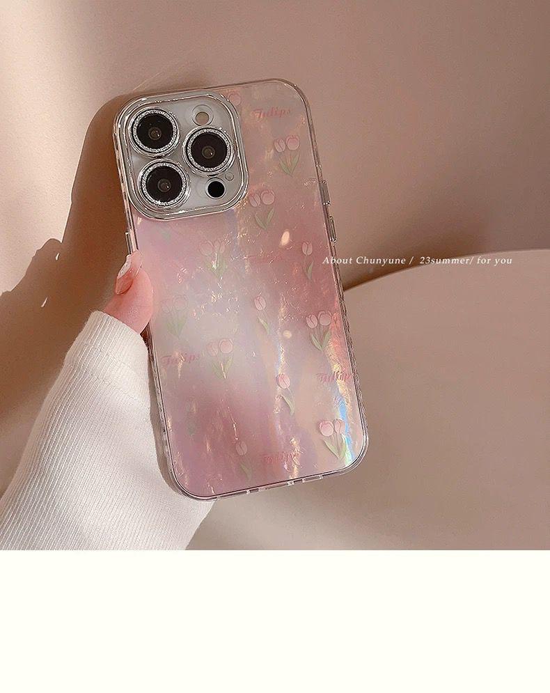 Tulip Flower Print Case With Sparkle Bling Camera Lens