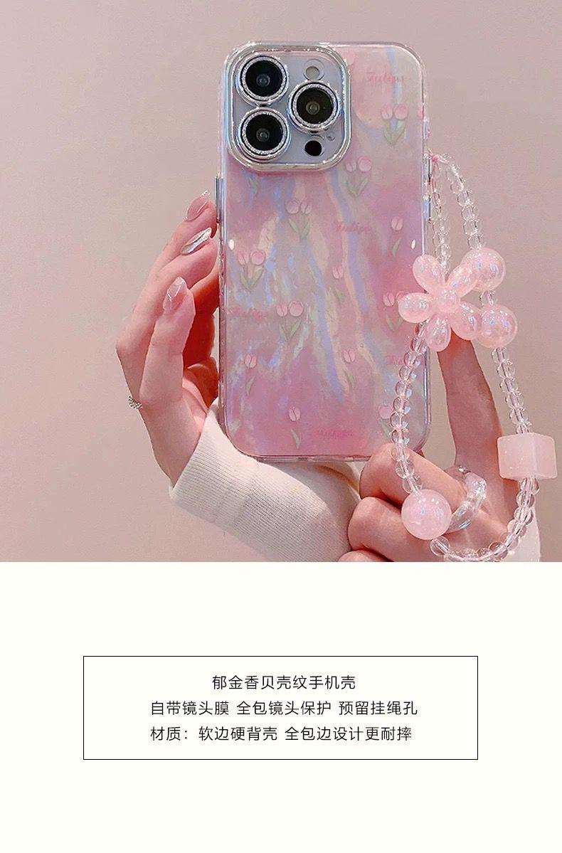 Tulip Flower Print Case With Sparkle Bling Camera Lens