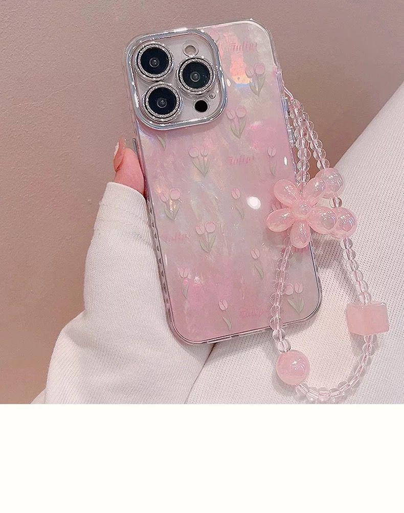 Tulip Flower Print Case With Sparkle Bling Camera Lens