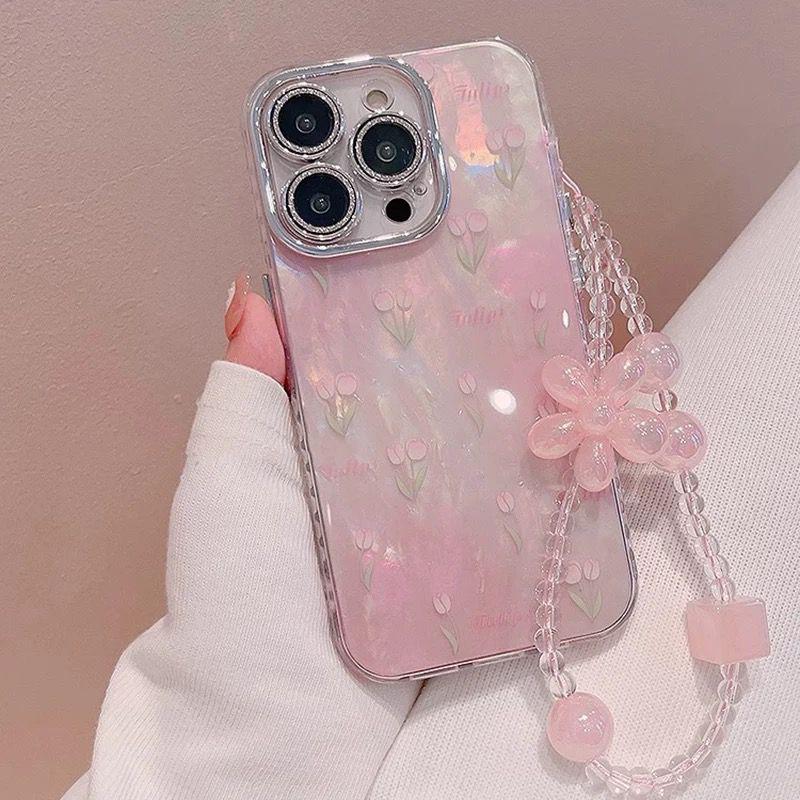 Tulip Flower Print Case With Sparkle Bling Camera Lens