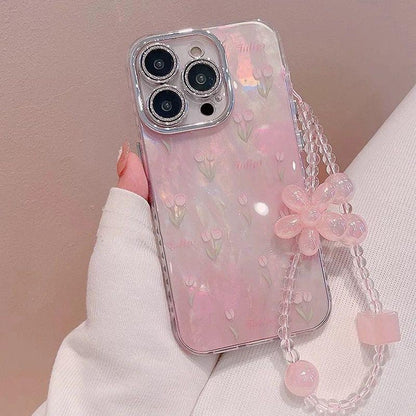 Tulip Flower Print Case With Sparkle Bling Camera Lens