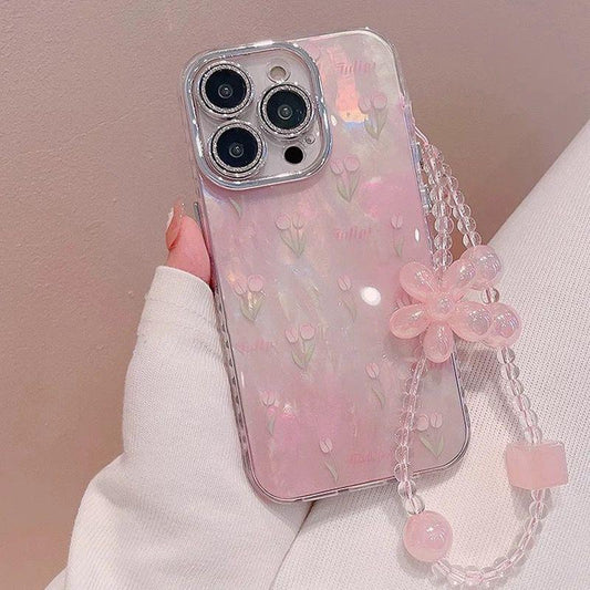 Tulip Flower Print Case With Sparkle Bling Camera Lens