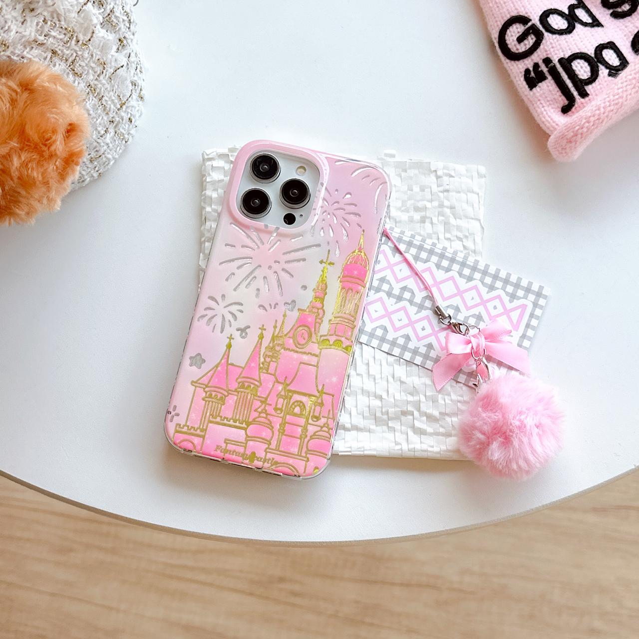 Cute Gradient Fireworks Castle Case With Bowknot Charm