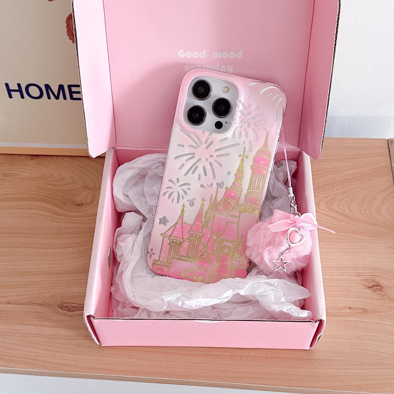 Cute Gradient Fireworks Castle Case With Bowknot Charm