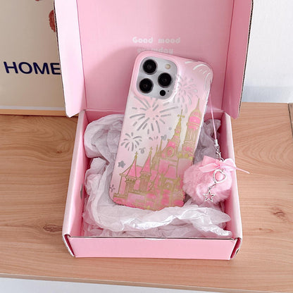 Cute Gradient Fireworks Castle Case With Bowknot Charm