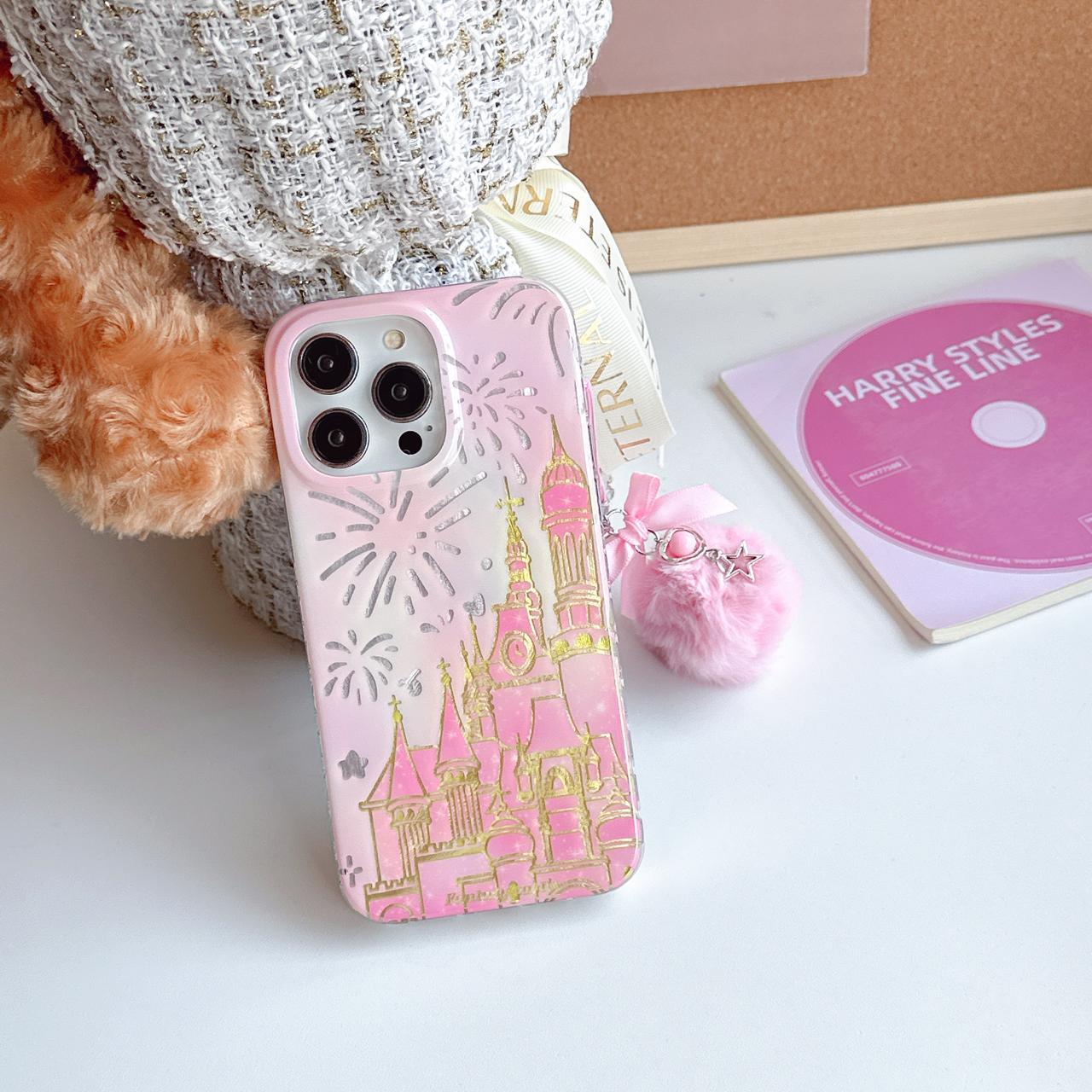 Cute Gradient Fireworks Castle Case With Bowknot Charm