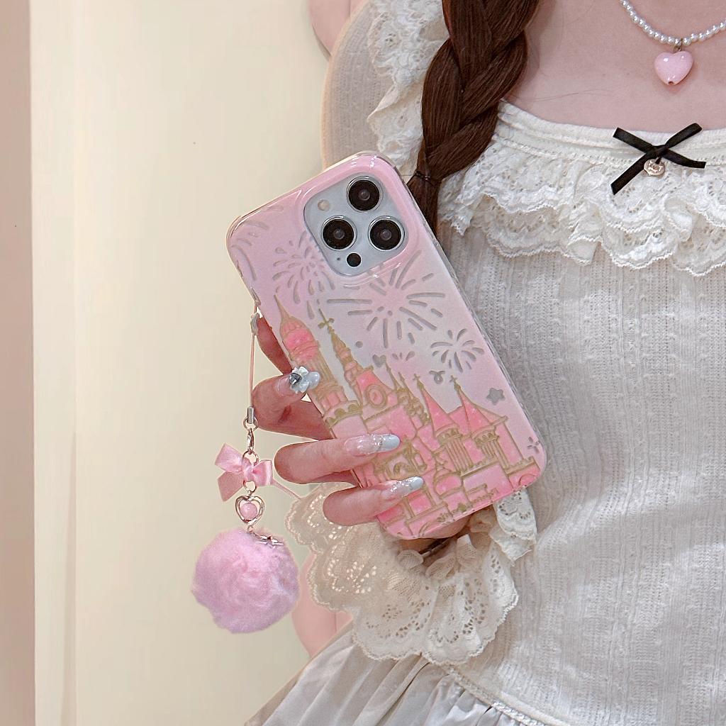 Cute Gradient Fireworks Castle Case With Bowknot Charm