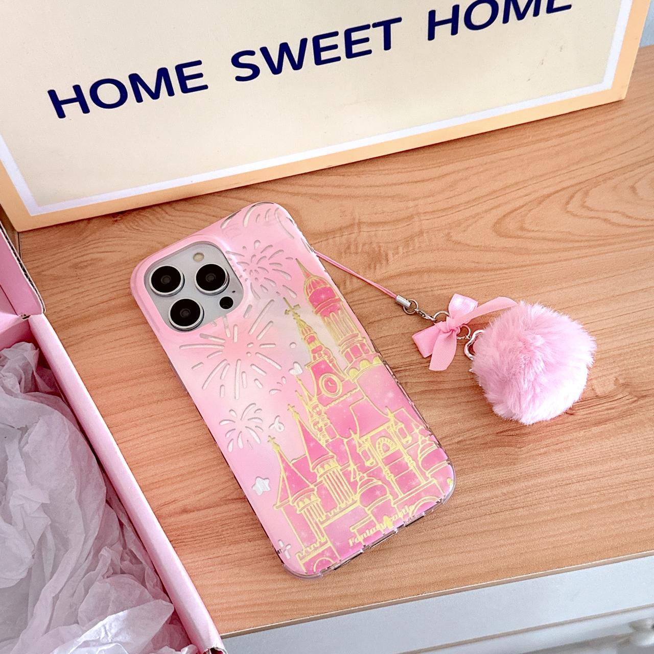 Cute Gradient Fireworks Castle Case With Bowknot Charm