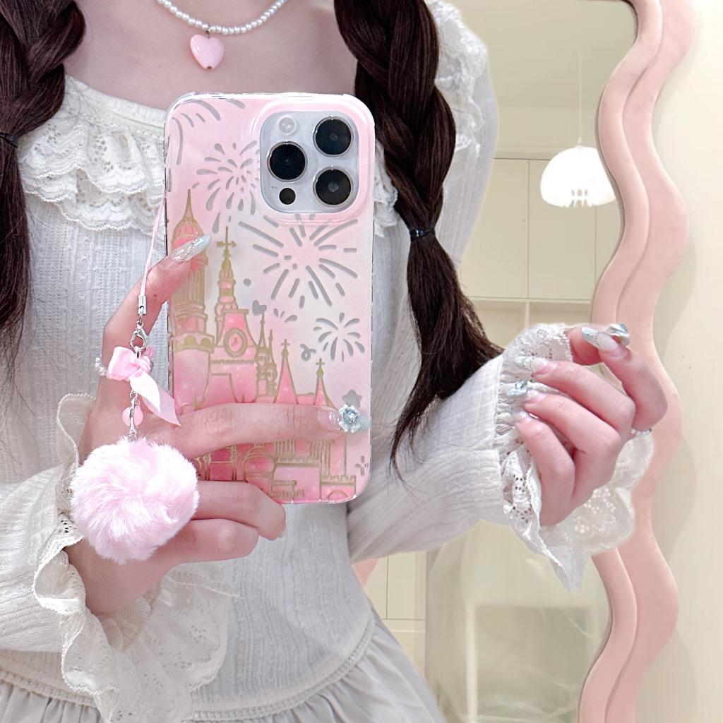 Cute Gradient Fireworks Castle Case With Bowknot Charm