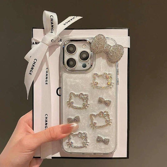 Heavy Bow & Hello Kitty Case With Diamond Print