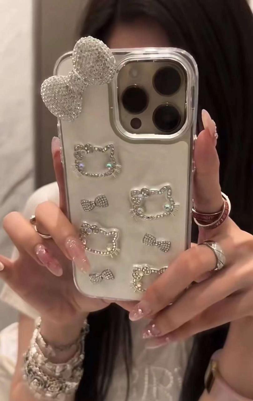Heavy Bow & Hello Kitty Case With Diamond Print