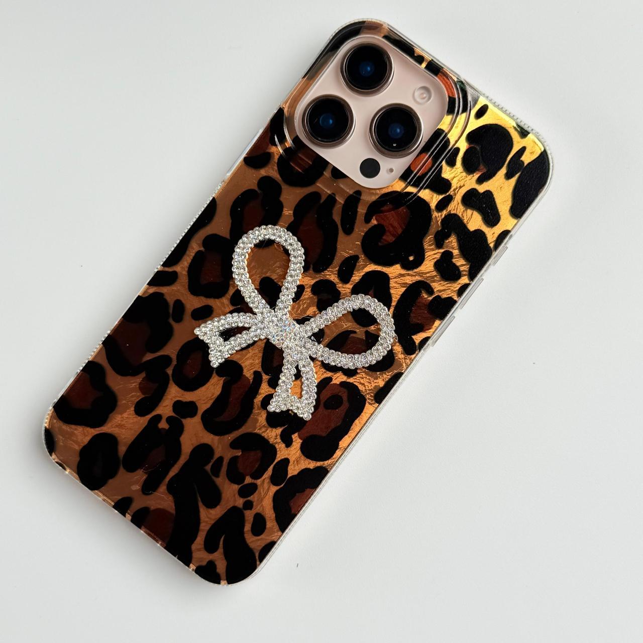 Leopard Design Case With Diamond Bow