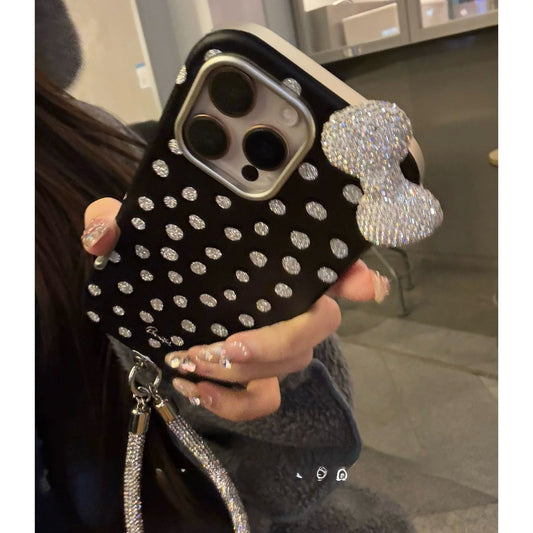 Bling Silver Polka Dot kitty Bow Case With Charm