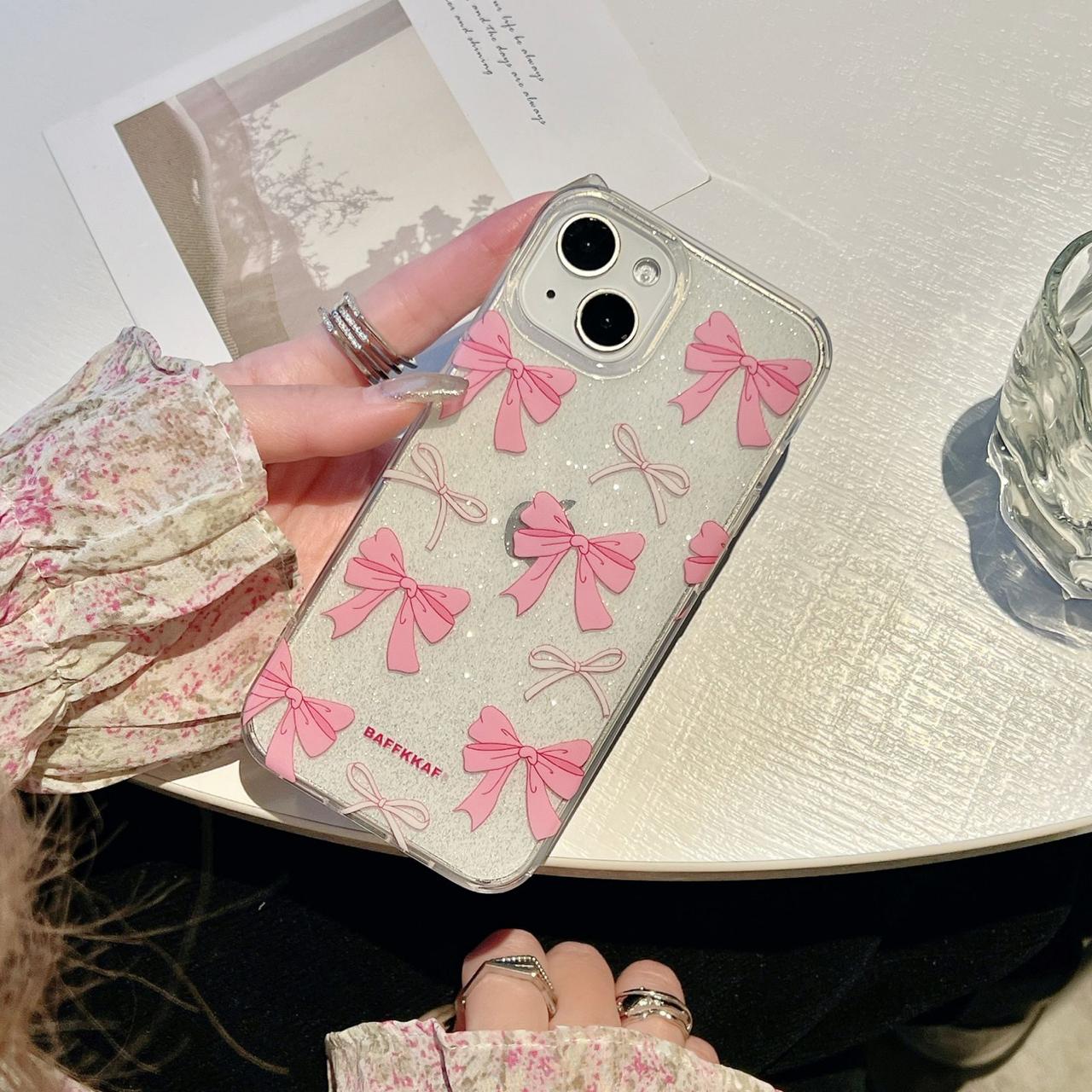 Anti-Yellow Cute Pink Bow Glittery Case