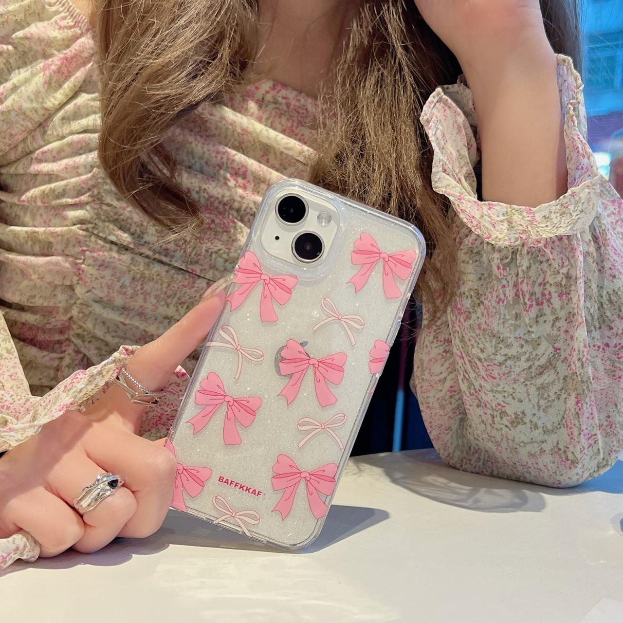 Anti-Yellow Cute Pink Bow Glittery Case