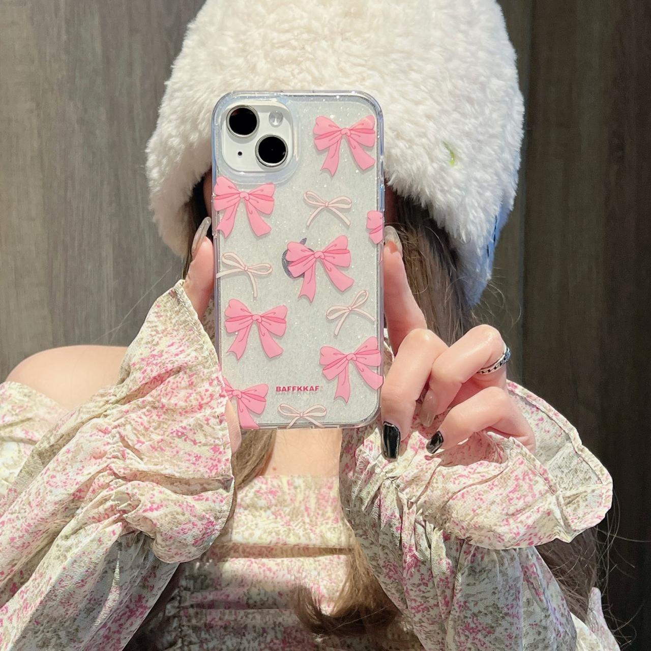 Anti-Yellow Cute Pink Bow Glittery Case